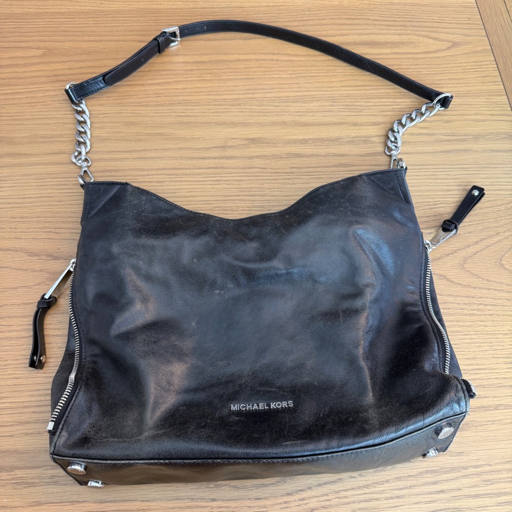 Michael Kors Leather Hobo Bag Womens Large Black Hobo Shoulder Bag Chic Rebel
